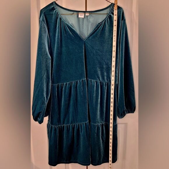 Gap ZEN Tropic Green Velvet MINI TIER DRESS - Size Large - Picture 11 of 11